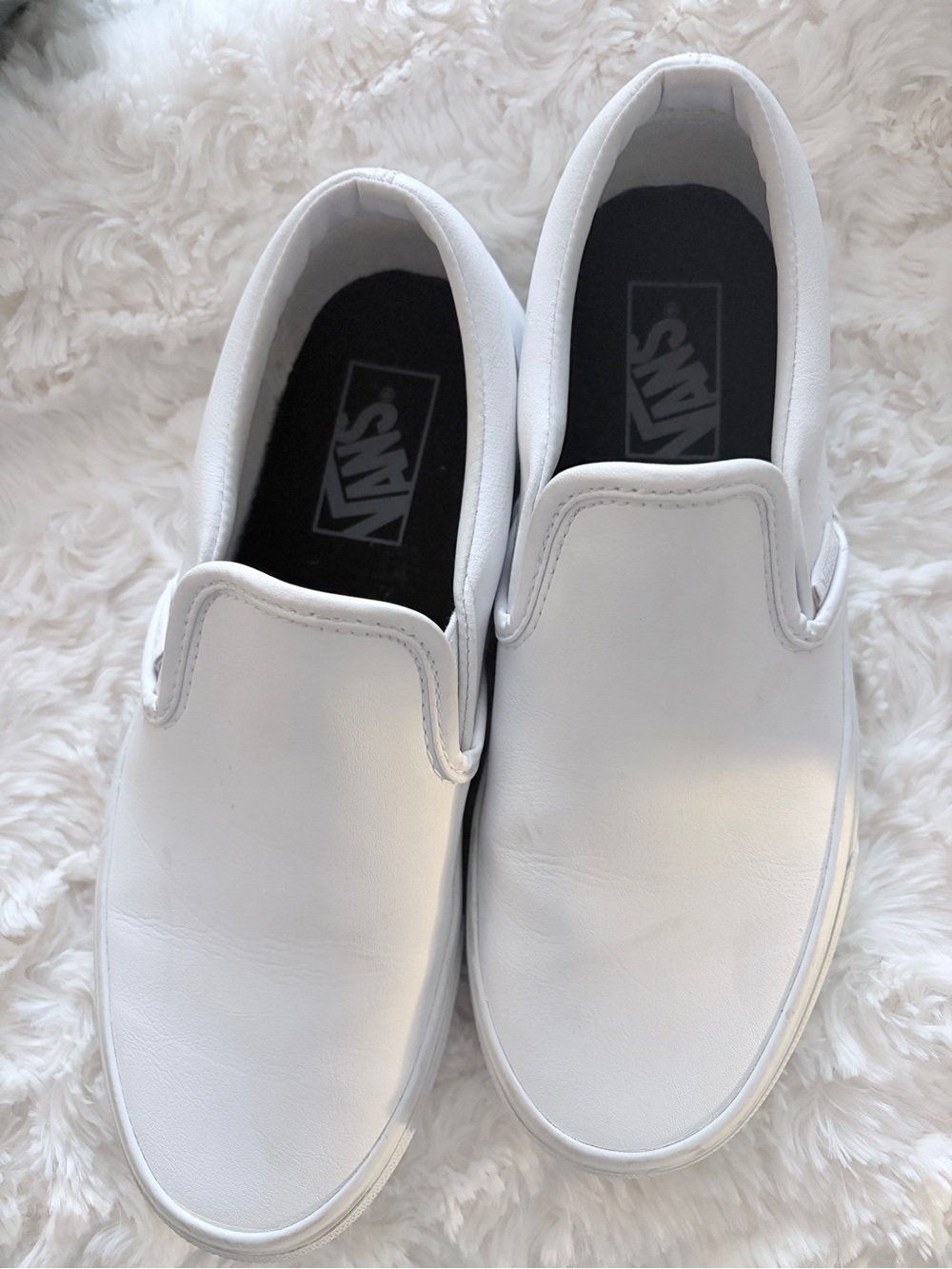 Vans White Leather Slip-On Loafers